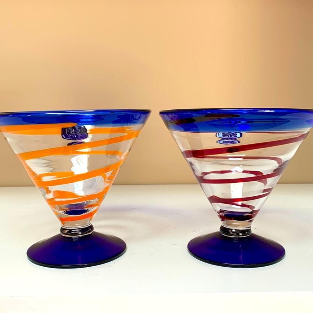 Set of 2 Kosta Boda For Royal Caribbean Swirl Design Martini Glasses RC Emblem